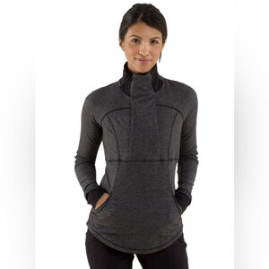 Lululemon Base Runner 1/2 Zip Heathered Herringbone Heathered Black - Size 4